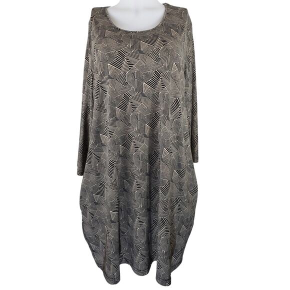 Ulla Popken Brown Black Geometric Pockets Long Line Tunic Mini Dress 16/18 - Picture 1 of 6